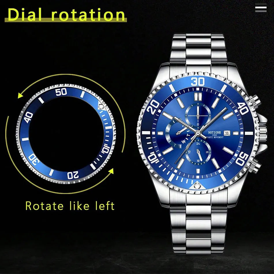 Luxury Men's Business Watches Men Silver Stainless Steel Quartz