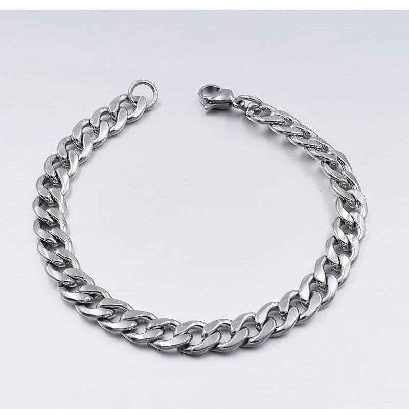 Fashion Stainless Steel Men Curb Cuban Chain Bracelet Unisex Wrist Hand Jewelry