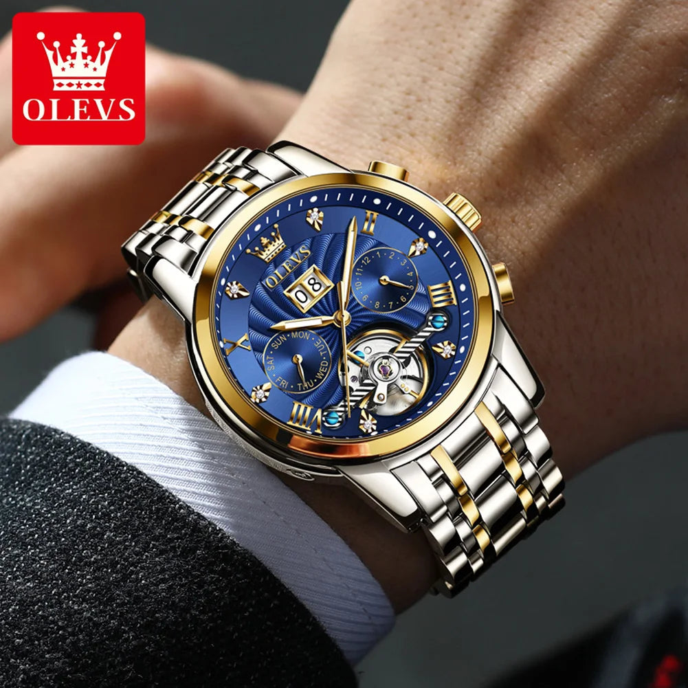 OLEVS 9910 Automatic Mechanical Watch for Men Luxury Skeleton Men's Wristwatches Stainless Steel Waterproof Original Man Watch