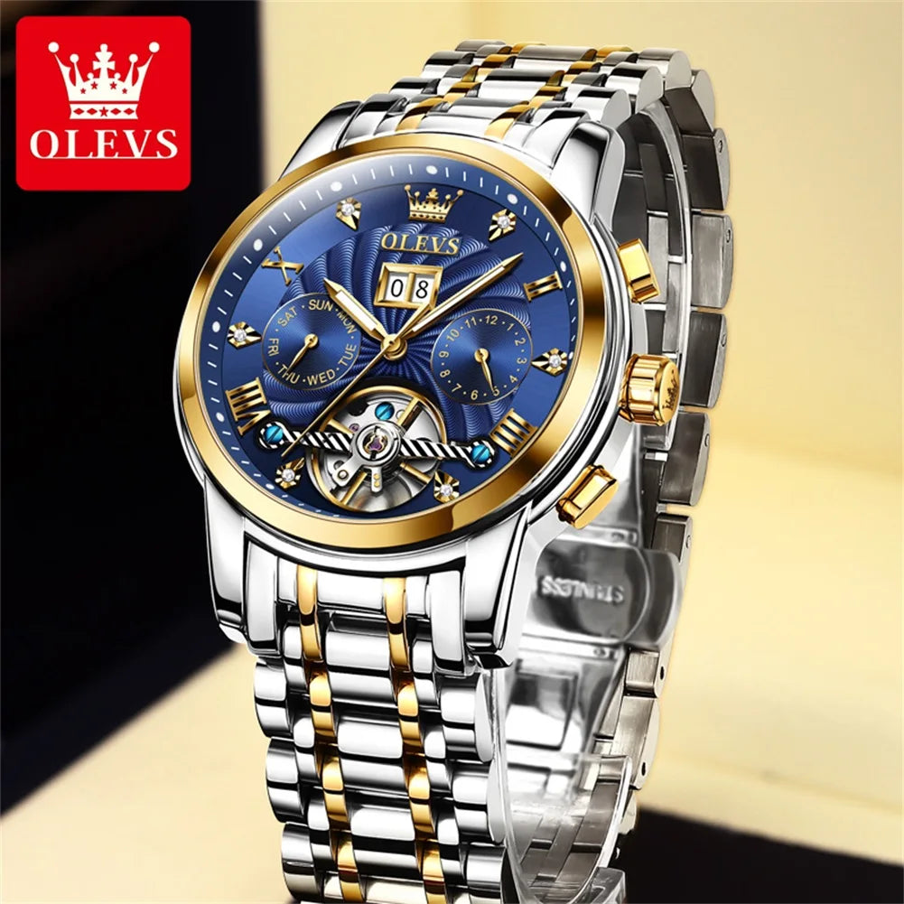 OLEVS 9910 Automatic Mechanical Watch for Men Luxury Skeleton Men's Wristwatches Stainless Steel Waterproof Original Man Watch