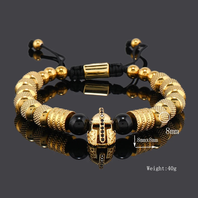 Luxury Stainless Steel Beads Spartan Warrior Helmet Man Bracelet Jewelry