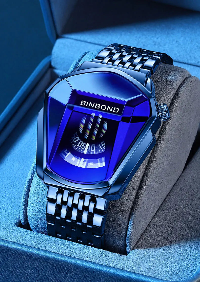 BINBOND Fashion Luxury Unique Military Motorcycle Stainless Steel Business Sports Men's Golden Watch Style