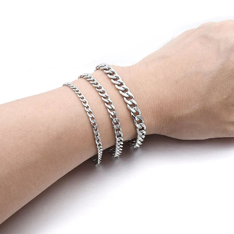 Fashion Stainless Steel Men Curb Cuban Chain Bracelet Unisex Wrist Hand Jewelry