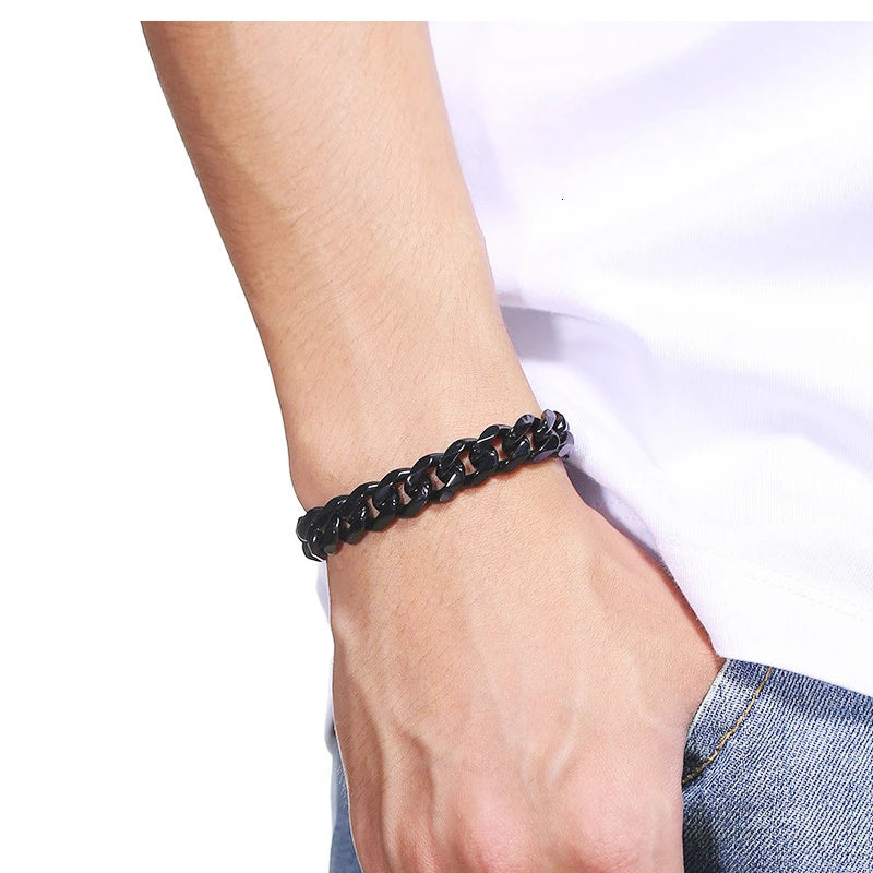 Fashion Stainless Steel Men Curb Cuban Chain Bracelet Unisex Wrist Hand Jewelry