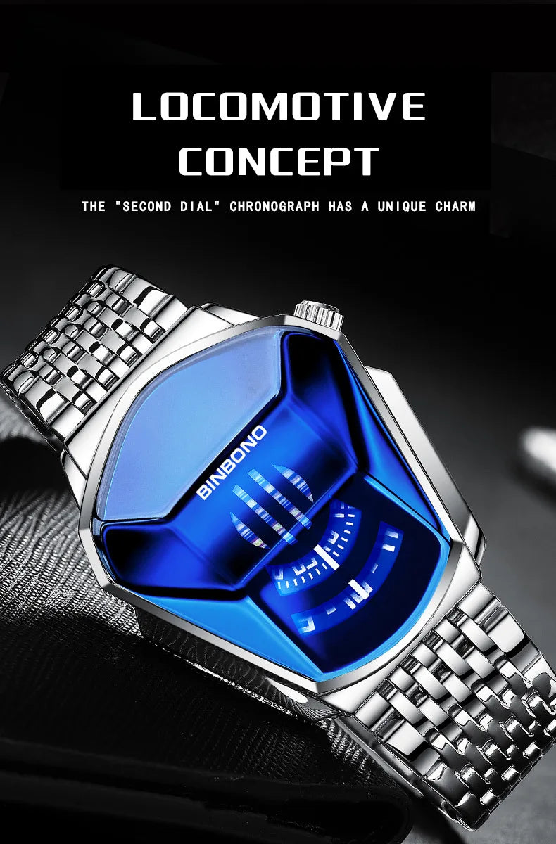 BINBOND Fashion Luxury Unique Military Motorcycle Stainless Steel Business Sports Men's Golden Watch Style