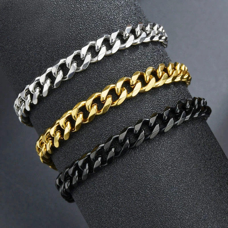 Fashion Stainless Steel Men Curb Cuban Chain Bracelet Unisex Wrist Hand Jewelry