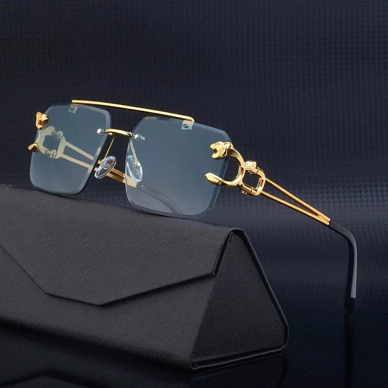 Luxury Square Sunglasses Man Designer Vintage Rimless